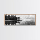 Reflected Pines, Quiet Lake, Forest Island, Calm Waters, Framed Canvas Print, Nature Photography, Minimal Wall Art, Office Decor