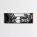 Stone Bridge, Forest River, Morning Mist, Canvas Print, Black and White Landscape, Nature Wall Art, Rustic Bathroom Art, Den Decor