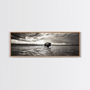 Bison River, Prairie Storm, American West, Framed Canvas Print, Rustic Nature Art, Fall Living Room Decor, Wildlife Photography