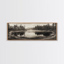 Misty Forest, Autumn Lake, Fog Reflections, Framed Canvas Print, cozy cabin decor, woodland living room art, rustic Fall photography