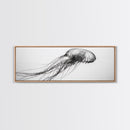 Jellyfish, Ocean Flow, Underwater Beauty, Canvas Print, Marine life wall decor, Coastal bathroom art, Minimalist ocean art, Black and white