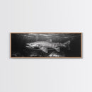 Underwater Fish, Lake Trout, Black and White Ocean, Framed Canvas Print, Coastal Bathroom Art, Fisherman Gift, Nautical Wall Decor