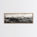 Ocean Wave, Stormy Sea, Black and White Nautical, Framed Canvas Print, Bold Coastal Art, Living Room Wall Art, Marine Photography