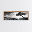 Lone Tree, Coastal Sunset, Ocean Horizon, Framed Canvas Print, Tranquil Landscape Art, Meditation Room Wall Art, Nature Zen Decor