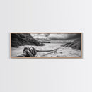 Nautical Rope Shore, Moody Ocean Rocks, Coastal Minimalist, Framed Canvas Print, Entryway Wall Art, Rustic Nautical Decor, Lakehouse Wall Art
