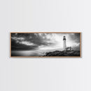 Dramatic Lighthouse Coast, Ocean Storm Horizon, Coastal Adventure, Framed Canvas Print, Living Room Wall Art, Nautical Fall Decor