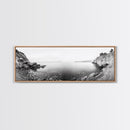 Rocky Coastline, Minimalist Seascape, Black and White Shoreline, Framed Canvas Print, Coastal Wall Art, Bathroom or Hallway Decor