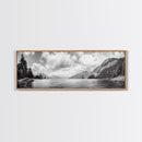 Mountain Lake, Forest Panorama, Serene Wilderness, Framed Canvas Print, Nature Lover Wall Art, Rustic Lodge Decor, Neutral Palette
