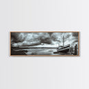 Abandoned Fishing Boat, Coastal Storm Scene, Rustic Nautical Decor, Framed Canvas Print, Beach House Art, Autumn Decor, Moody Wall Print