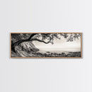 Tree By The Sea, Ocean Cliff, Black And White Nature, Framed Canvas Print, Coastal Wall Decor, Minimalist Art, Tranquil Bedroom Print