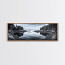 Forest Inlet, Calm Waters, Rocky Shore, Framed Canvas Print, Pacific Northwest Wall Art, Neutral Decor, Nature Photography, Rustic Vibes