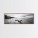 Snake On Beach, Coastal Wildlife, Dramatic Black and White, Framed Canvas Print, Nature Wall Art, Minimalist Decor, Office Statement Art