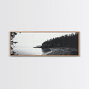 Forest Cliffs, Quiet Bay, Monochrome Coast, Canvas Print, Nature Photography, Modern Rustic Wall Art, Entryway or Office Decor