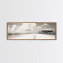 Beach House, Secluded Shore, Calm Waters, Framed Canvas Print, Coastal Wall Art, Minimalist Living Room Decor, Vacation Vibes