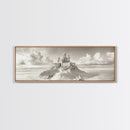 Fantasy Sand Castle, Seaside Kingdom, Dreamy Beach Scene, Magical Vibes, Framed Canvas Print, Kids Room Art, Whimsical Decor, Coastal Theme