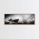 Abandoned Shipwreck Storm, Dark Sea Drama, Grunge Nautical Art, Framed Canvas Print, Industrial Office or Man Cave Wall Decor