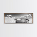 Arctic Stream, Mountain Snow, Clear Sky, Framed Canvas Print, Scandinavian decor, nature wall art, winter bedroom print, cool color tones