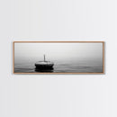 Solitary Sea Buoy, Calm Ocean View, Black White Minimalist, Nautical Canvas Print, Peaceful Coastal Wall Art, Bedroom Decor