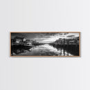 Fishing Dock, Quiet Marina, Waterside Village, Canvas Print, Nautical Wall Art, Lake House Decor, Black and White Photography