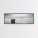 Seaside Metal Pail, Coastal Minimalism, Black White Art, Modern Bathroom Art, Framed Canvas Print, Tranquil Ocean Wall Decor