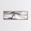 Lone Curved Tree, Zen Nature Print, Minimalist Landscape, Calming Decor, Framed Canvas Print, Bedroom Wall Statement