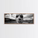 Abandoned Train Mask, Urban Surrealism, Monochrome Street Art, Modern Edgy Decor, Framed Canvas Print, Industrial Room Style