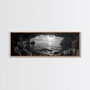 Ocean Cave, Horizon View, Seascape Tunnel, Sunset Waters, Framed Canvas Print, Coastal Bathroom Art, Nature Lover Gift, Minimal Decor