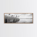 Windy Reeds, Lakeside Breeze, Natural Grass Art, Monochrome Landscape, Canvas Print, Boho Living Room Decor, Botanical Minimalist Wall Art