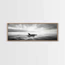 Ocean Sunset Orca, Tranquil Whale Scene, Marine Wildlife, Canvas Print, Minimalist Bathroom Decor, Coastal Bedroom Wall Art