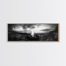 Seaside Fire, Coastal Camp, Black White, Night Shore, Framed Canvas Print, Fall decor, rustic outdoor art, cozy cabin wall art, man cave