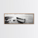 Canoe Shore, Coastal Calm, Nature Paddle, Tranquil Waters, Canvas Print, minimalist outdoor art, boho lake decor, living room wall piece