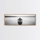 Still Canoe, Lake Mirror, Serene Water, Monochrome Boat, Framed Canvas Print, minimalist wall art, peaceful bedroom decor, boho lake style