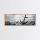 Anchor Shore, Ocean Symbol, Coastal Rust, Nautical Fog, Framed Canvas Print, Bathroom Decor, Marine Wall Art, Minimalist Nautical Style