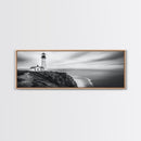 Lighthouse Serenity, Coastal Fog, Ocean Horizon, Canvas Print, Black and White Decor, Office Wall Art, Nautical Theme, Moody Photography