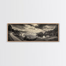 Coastal Road, Ocean Sunset, Rocky Shoreline, Framed Canvas Print, Moody Landscape Photography, Living Room Wall Art, Rustic Nature Decor
