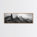 Jagged Peaks, Foggy Mountains, Dramatic Range, Canvas Print, Monochrome Wilderness Art, Office or Cabin Wall Decor, Adventure Style