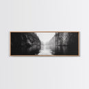 Misty Canyon, River Passage, Tranquil Adventure, Canvas Print, Nature Escape Wall Art, Zen Office Decor, Moody Black and White Style