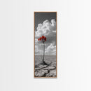 Red Bloom, Desert Flower, Solitary Beauty, Bold Nature, Framed Canvas Print, Dramatic Wall Art, Modern Bedroom Decor, Minimalist Botanical Art