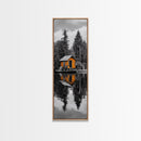 Lake Cabin, Reflection Serenity, Forest Escape, Framed Canvas Print, Nature Wall Art, Rustic Lodge Decor, Cabin Living Room Inspiration