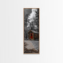 Log Cabin, Red Door, Mountain Home, Cozy Retreat, Framed Canvas Print, Rustic Wall Art, Lodge Decor, Fall Cabin Vibes, Country Living