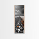 Rocky Shoreline, Sunset Glow, Ocean Path, Coastal Landscape, Canvas Print, Tranquil Nature Art, Bathroom Wall Decor Coastal Style