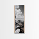 Monochrome Boat Lake, Peaceful Dockside, Still Waters, Minimal Calm, Framed Canvas Print, Bedroom Wall Art, Black White Photography