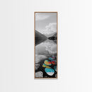 Lake Pebbles Art, Colorful Stones, Mountain Reflection, Calm Waterscape, Canvas Print, Zen Decor, Boho Lake Art, Bathroom Wall Art
