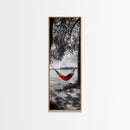 Red Hammock Escape, Nature Lake Art, Serene Moment, Outdoor Vibes, Framed Canvas Print Rustic Bedroom Wall Art, Minimalist Landscape