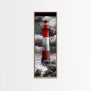 Red Lighthouse Storm, Coastal Beacon Art, Dramatic Seascape, Nautical Scene, Framed Canvas Print Living Room Wall Art, Moody Decor