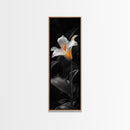 White Lily Bloom, Moody Flower Art, Dark Botanical, Elegant Glow, Framed Canvas Print Bedroom Wall Art, Modern Floral Minimalist