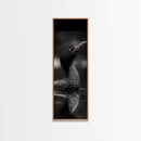 Loon Bird, Red Eye, Monochrome Wildlife, Nature Framed Canvas Print, modern living room wall art, black and white animal art