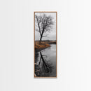 Bare Tree, Marsh Reflection, Autumn Tones, Moody Nature Framed Canvas Print, fall farmhouse wall art, rustic entryway decor, office wall art