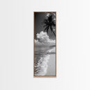 Tropical Palm, Beach Scene, Coastal Vibes, Framed Canvas Print, Relaxing Ocean Art, Bathroom Wall Decor, Minimalist Seaside Landscape