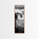 Ocean Wave, Monochrome Surf, Nature Power, Dramatic Sea, Framed Canvas Print, Coastal Wall Decor, Modern Bathroom Art, Minimalist Ocean Art